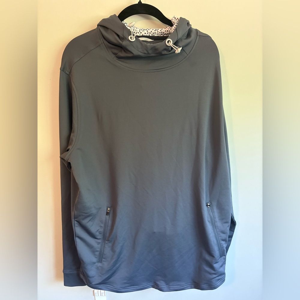 Swannies Golf Gray Hooded Sweatshirt with Polka Dot Liner